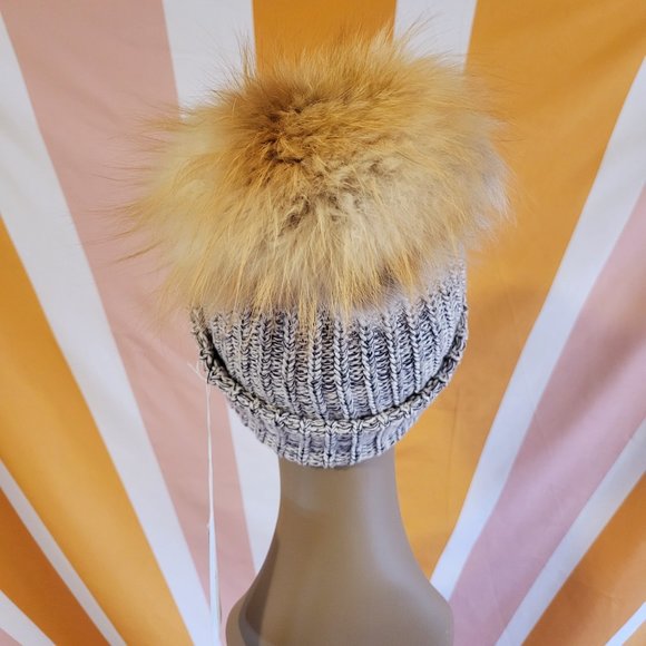 REAL FOX FUR Puff Beanie (Grey Marl) main image 4